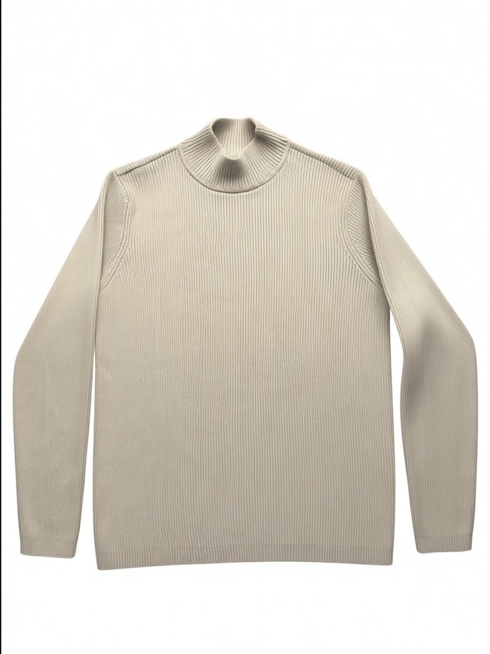 Karen Miller Medium 100% Cotton Ribbed High-Neck Knit Top Cream Natural Fibers